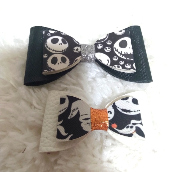 Nwt hand crafted Jack skellington 2 pc girls bow bundle - Picture 1 of 8